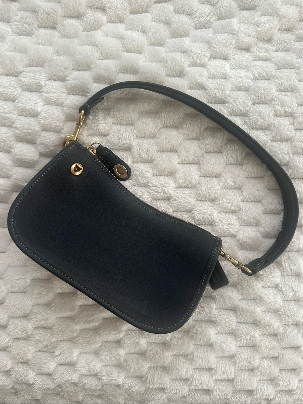 Coach Black Leather Shoulder Bag with Gold-Tone Hardware